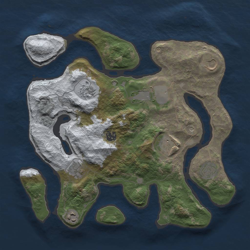 Rust Map: Barren, Size: 3500, Seed: 5750061, 12 Monuments
