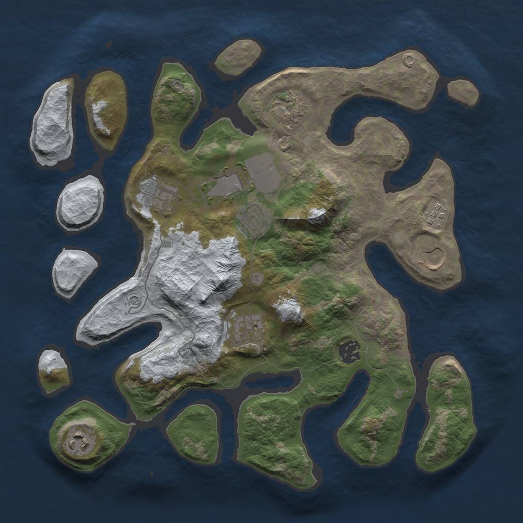 Rust Map: Barren, Size: 3500, Seed: 2943993, 12 Monuments