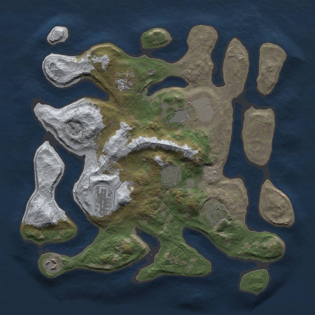 Rust Map: Barren, Size: 3500, Seed: 4387830, 10 Monuments
