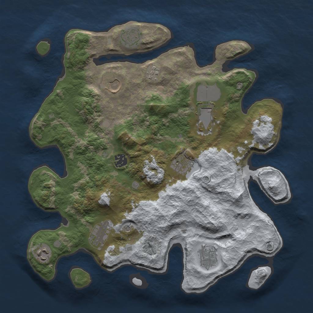 Rust Map: Barren, Size: 3500, Seed: 3596840, 12 Monuments