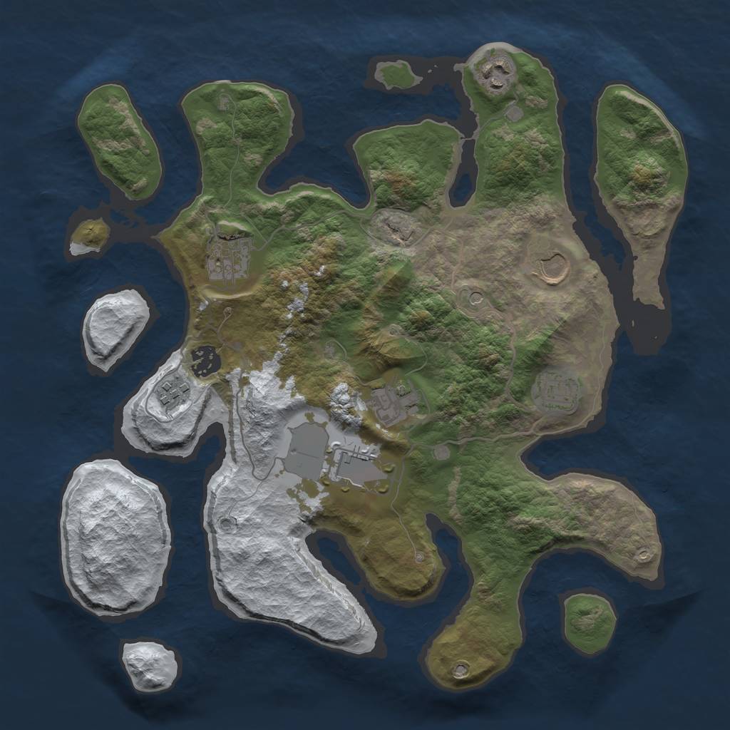 Rust Map: Barren, Size: 3500, Seed: 2382754, 11 Monuments