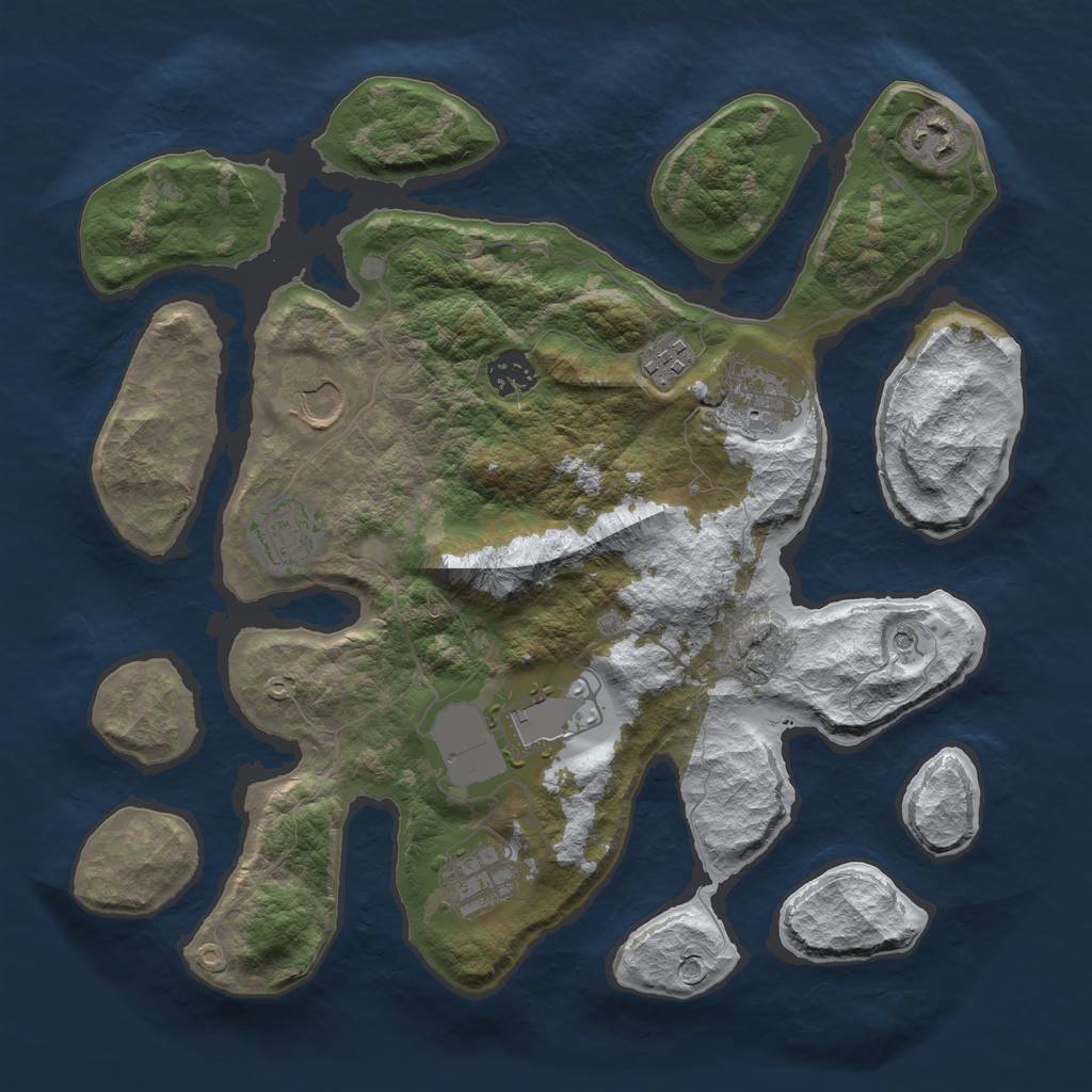 Rust Map: Barren, Size: 3500, Seed: 2532214, 11 Monuments