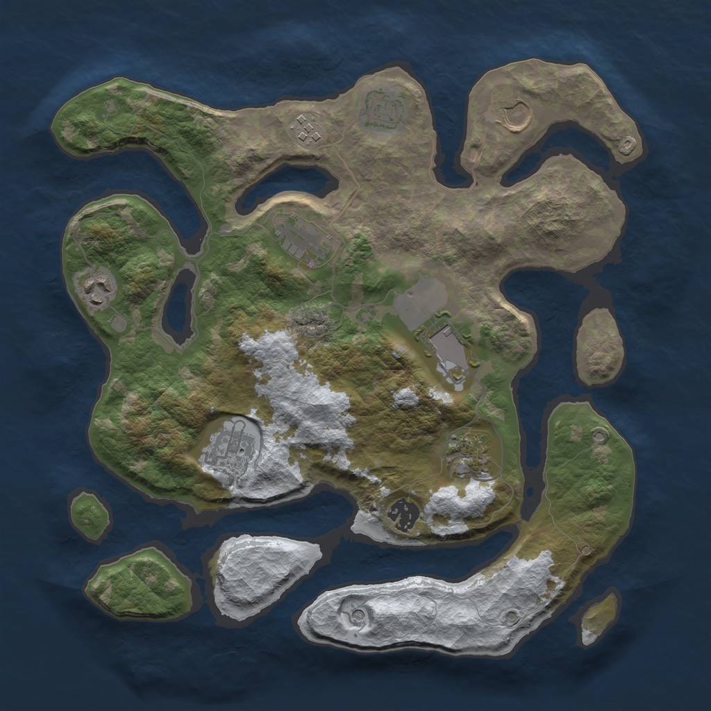 Rust Map: Barren, Size: 3500, Seed: 327962, 12 Monuments