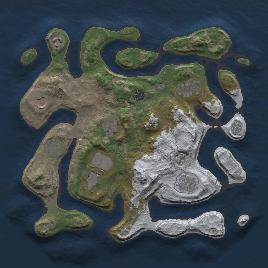 Rust Map: Barren, Size: 3500, Seed: 3765169, 12 Monuments