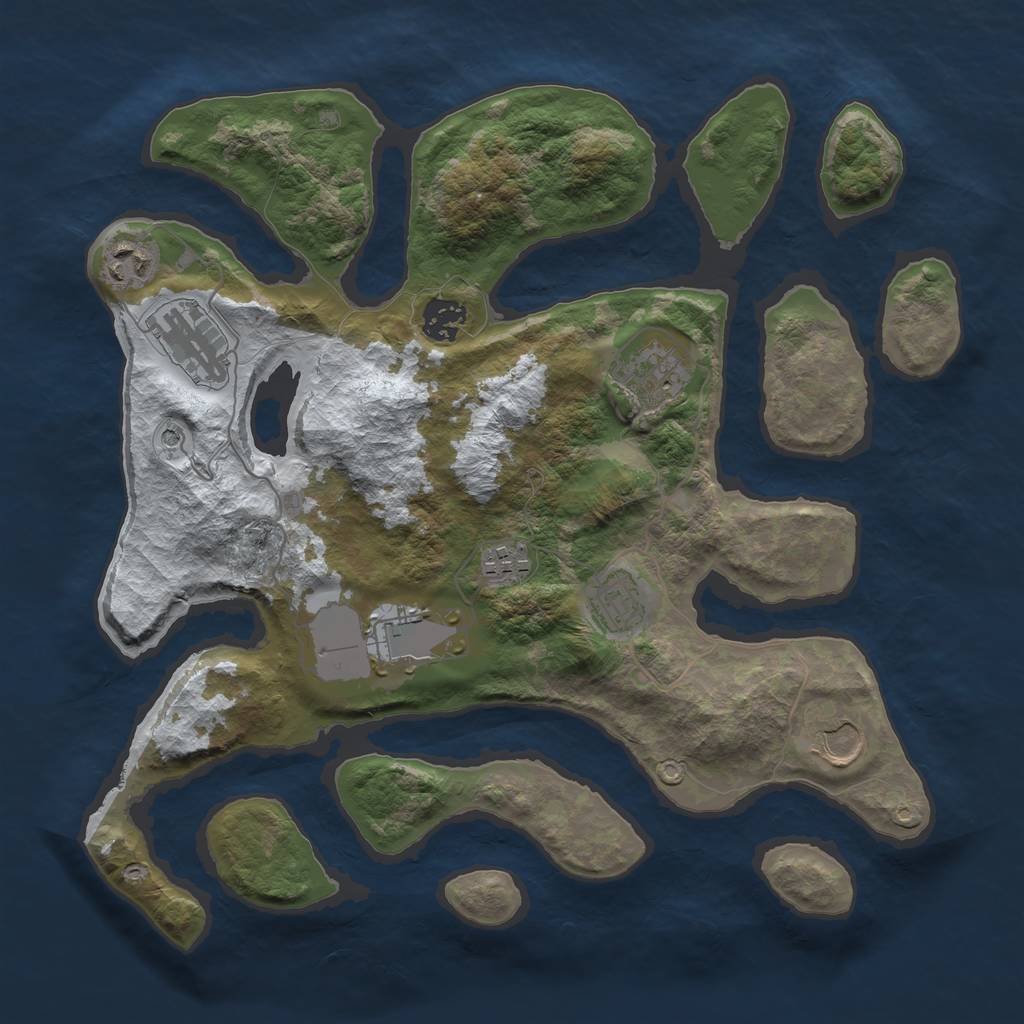 Rust Map: Barren, Size: 3500, Seed: 3505817, 11 Monuments