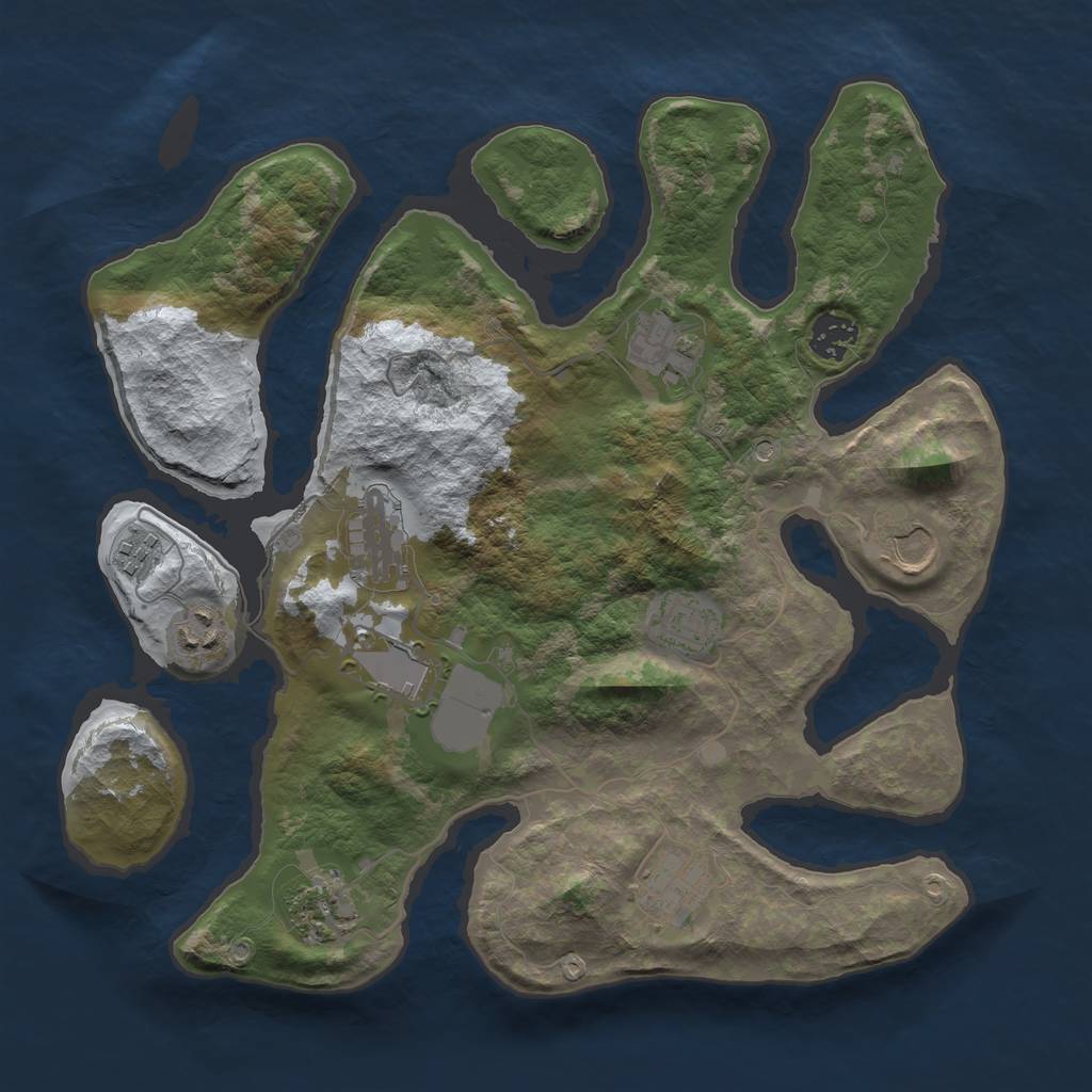 Rust Map: Barren, Size: 3500, Seed: 4487735, 13 Monuments