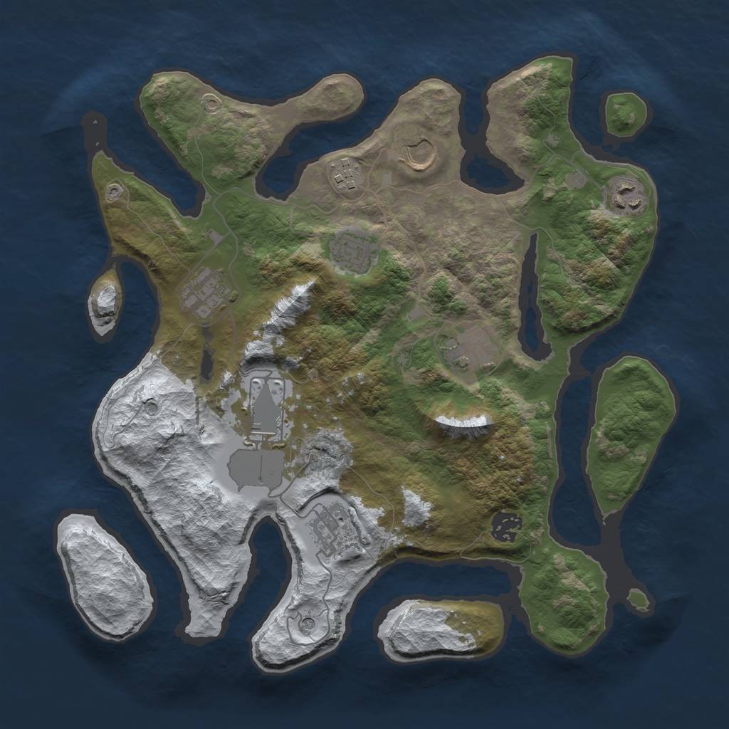 Rust Map: Barren, Size: 3500, Seed: 1321458, 12 Monuments