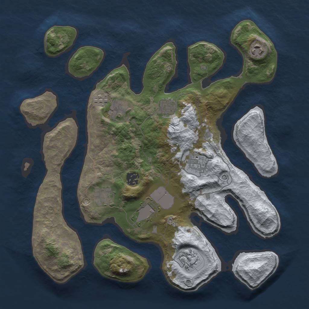 Rust Map: Barren, Size: 3500, Seed: 934657, 12 Monuments