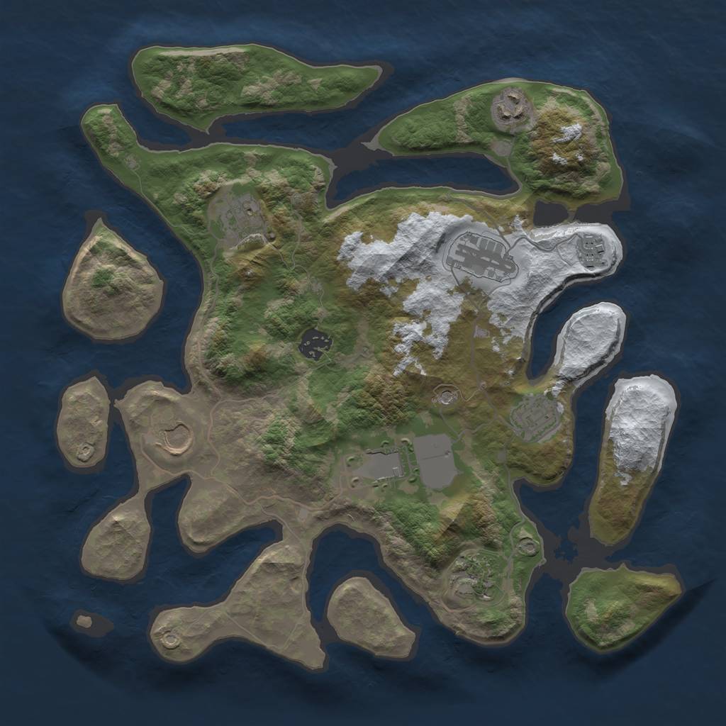 Rust Map: Barren, Size: 3500, Seed: 441078, 12 Monuments