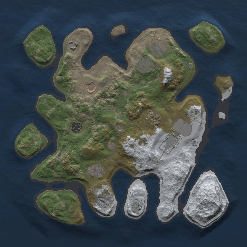 Rust Map: Barren, Size: 3500, Seed: 6011426, 12 Monuments