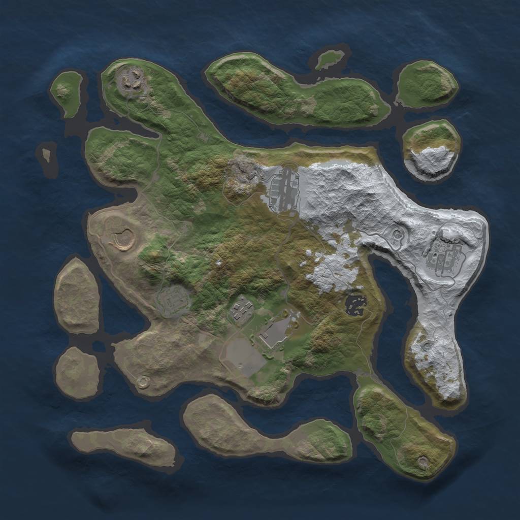 Rust Map: Barren, Size: 3500, Seed: 2220853, 11 Monuments