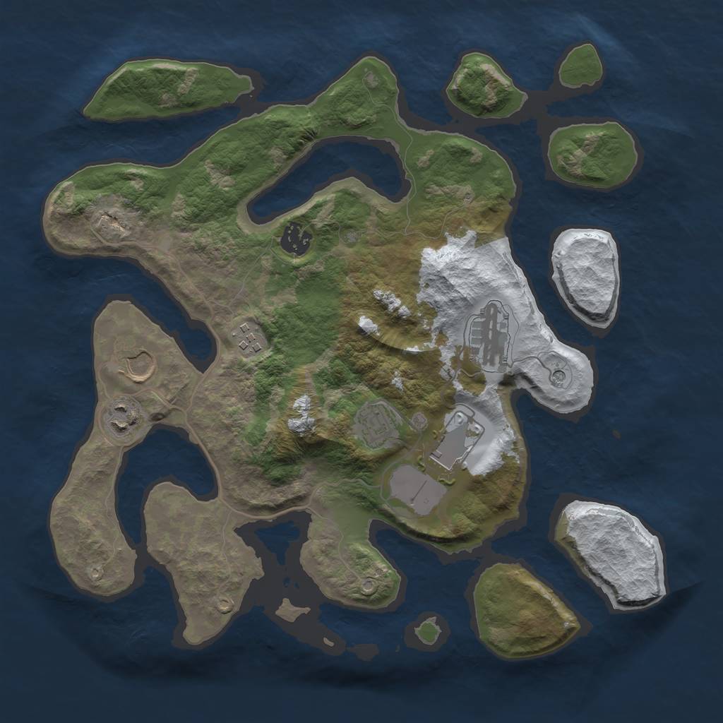 Rust Map: Barren, Size: 3500, Seed: 5227796, 10 Monuments
