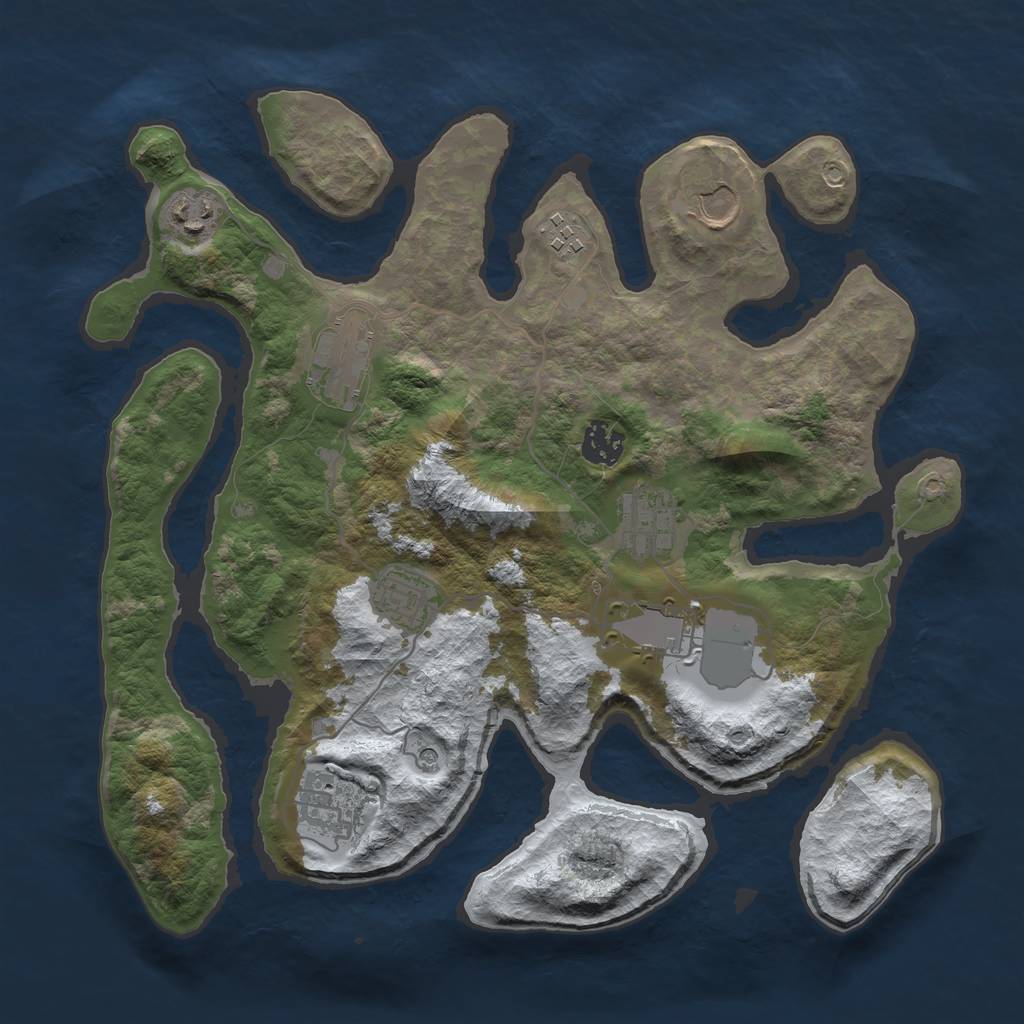 Rust Map: Barren, Size: 3500, Seed: 5341359, 12 Monuments