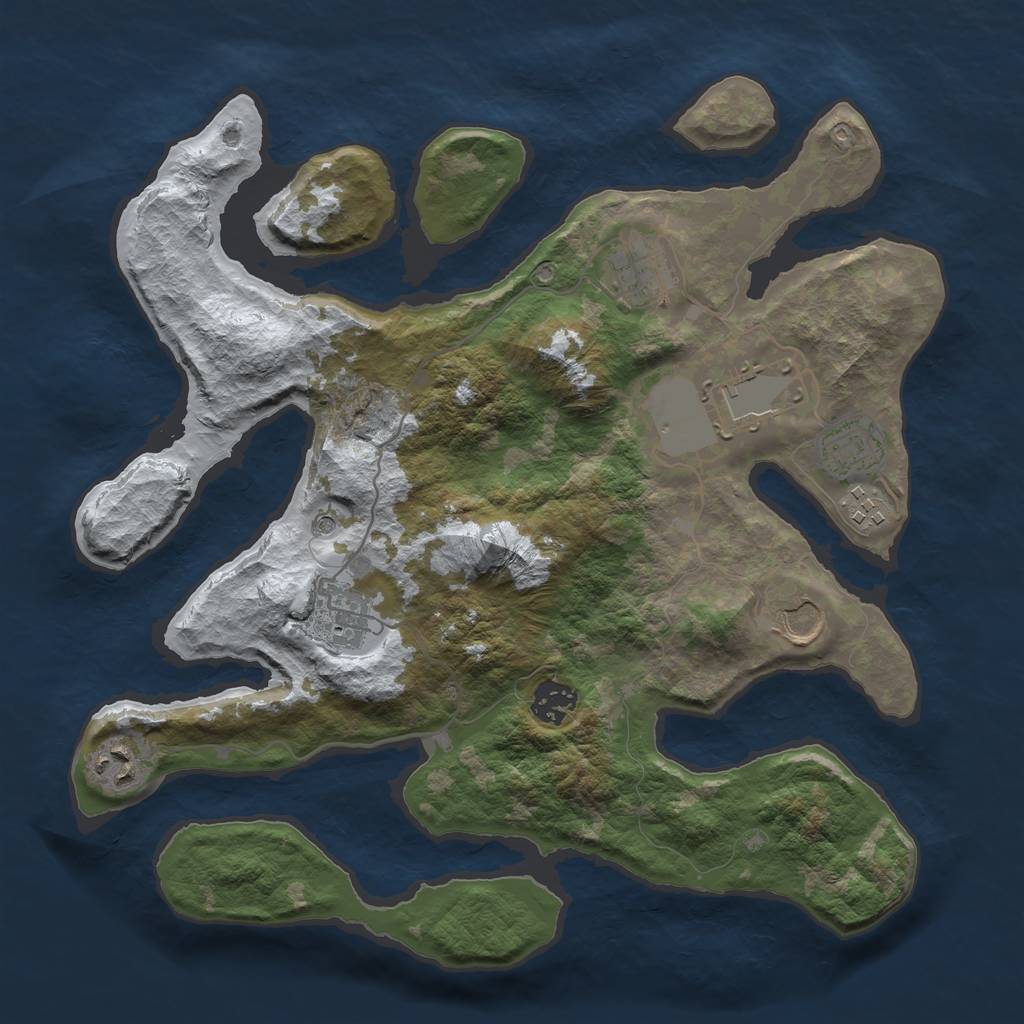 Rust Map: Barren, Size: 3500, Seed: 2752592, 11 Monuments