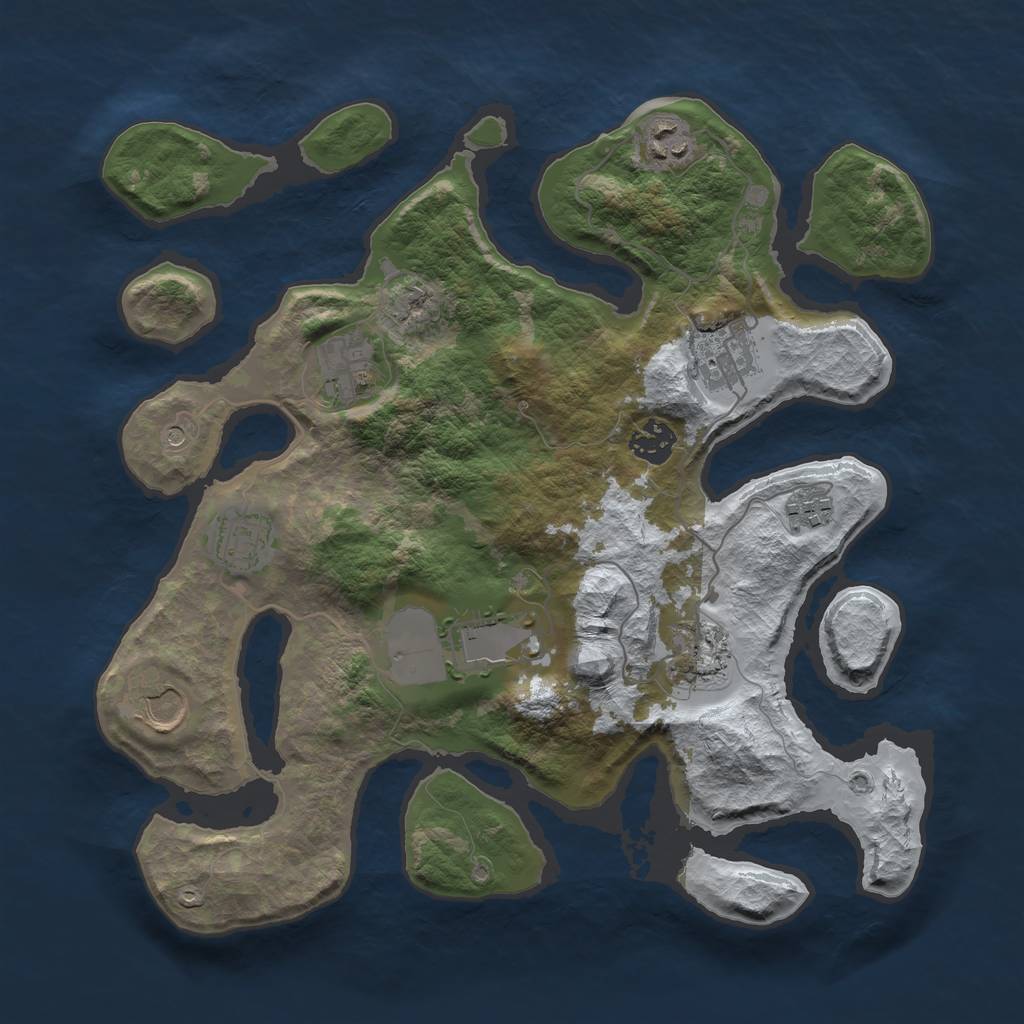 Rust Map: Barren, Size: 3500, Seed: 250556, 12 Monuments