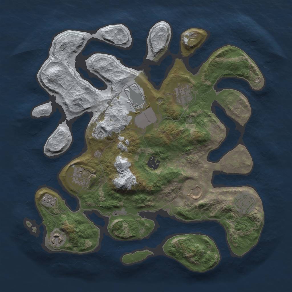 Rust Map: Barren, Size: 3500, Seed: 297683, 11 Monuments