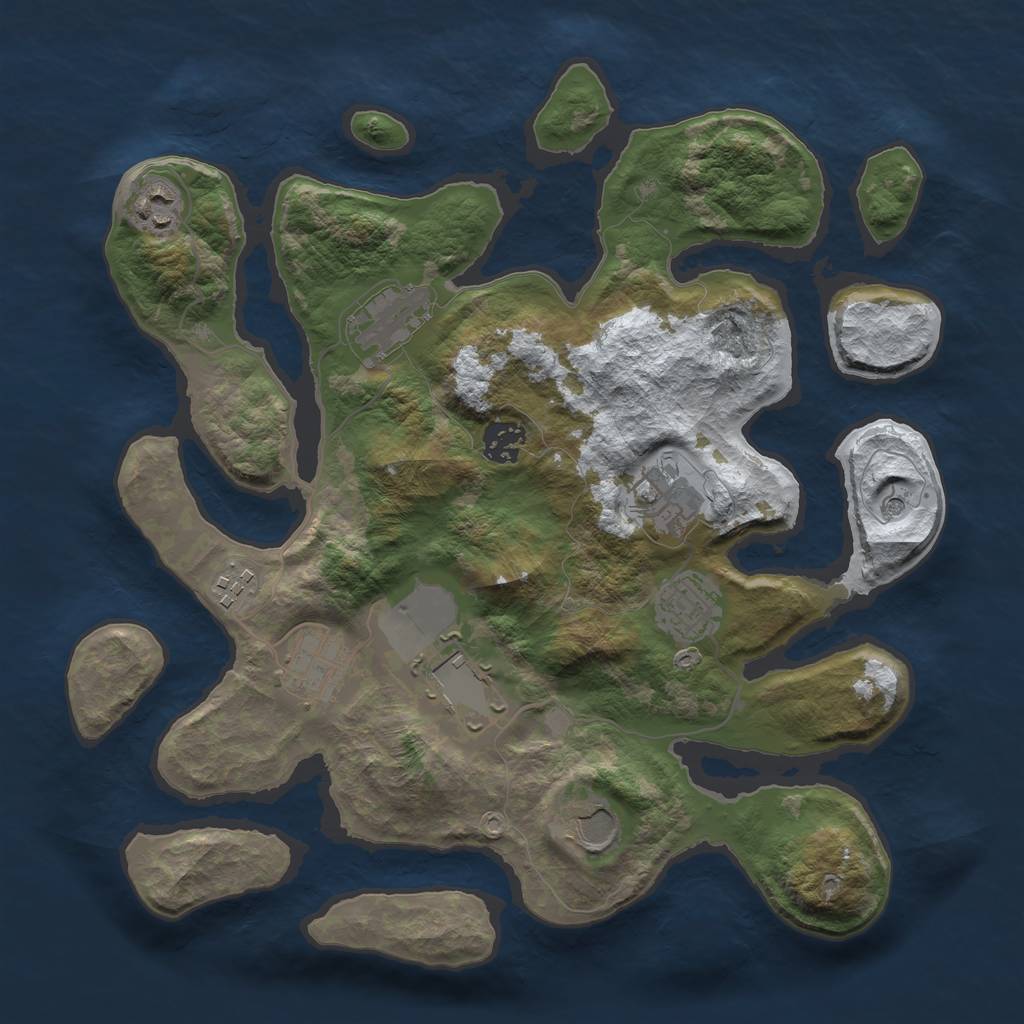 Rust Map: Barren, Size: 3500, Seed: 2223857, 12 Monuments