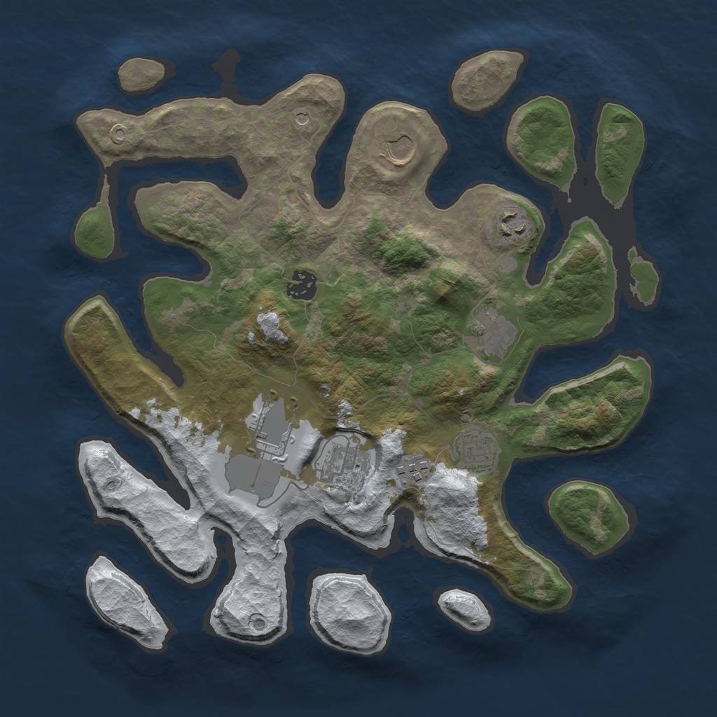 Rust Map: Barren, Size: 3500, Seed: 752305, 11 Monuments
