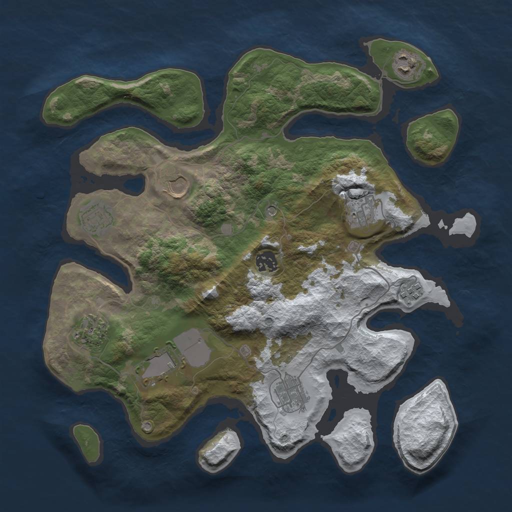 Rust Map: Barren, Size: 3500, Seed: 238599, 12 Monuments