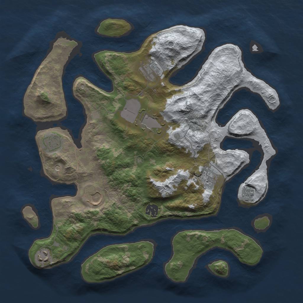Rust Map: Barren, Size: 3500, Seed: 1923918, 11 Monuments
