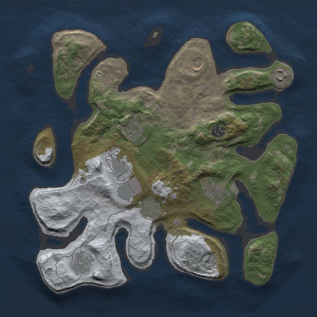 Rust Map: Barren, Size: 3500, Seed: 3899449, 12 Monuments