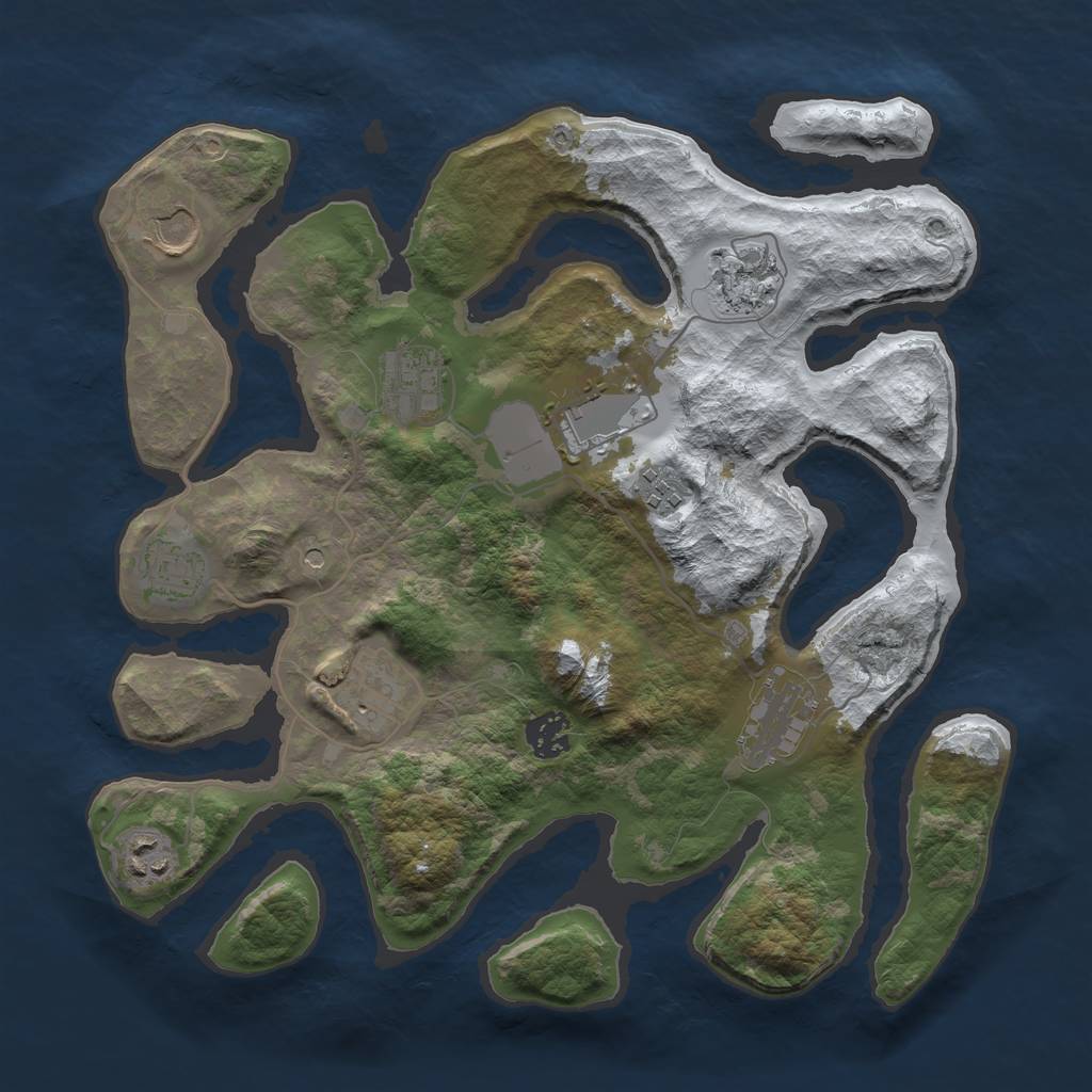 Rust Map: Barren, Size: 3500, Seed: 6127379, 13 Monuments
