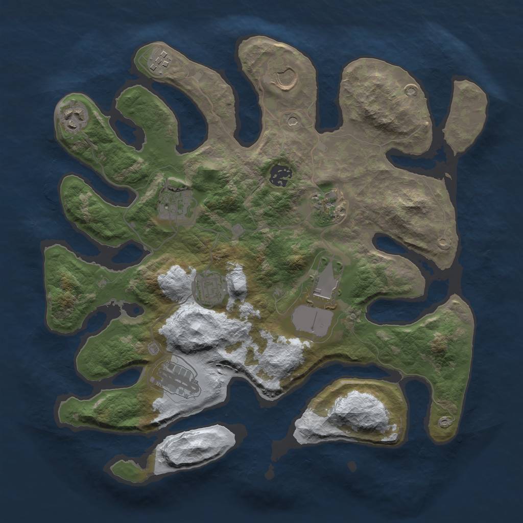 Rust Map: Barren, Size: 3500, Seed: 2420517, 12 Monuments