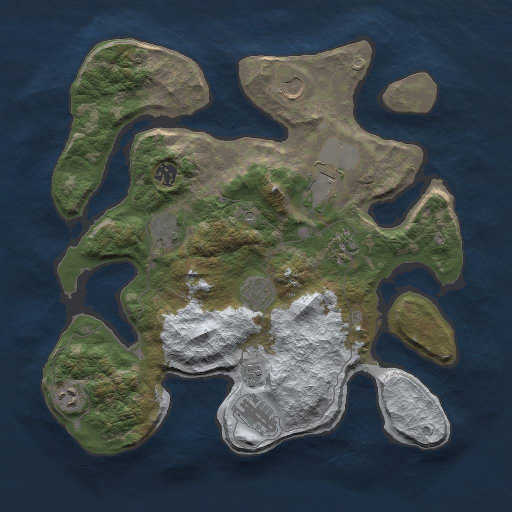 Rust Map: Barren, Size: 3500, Seed: 525607, 12 Monuments
