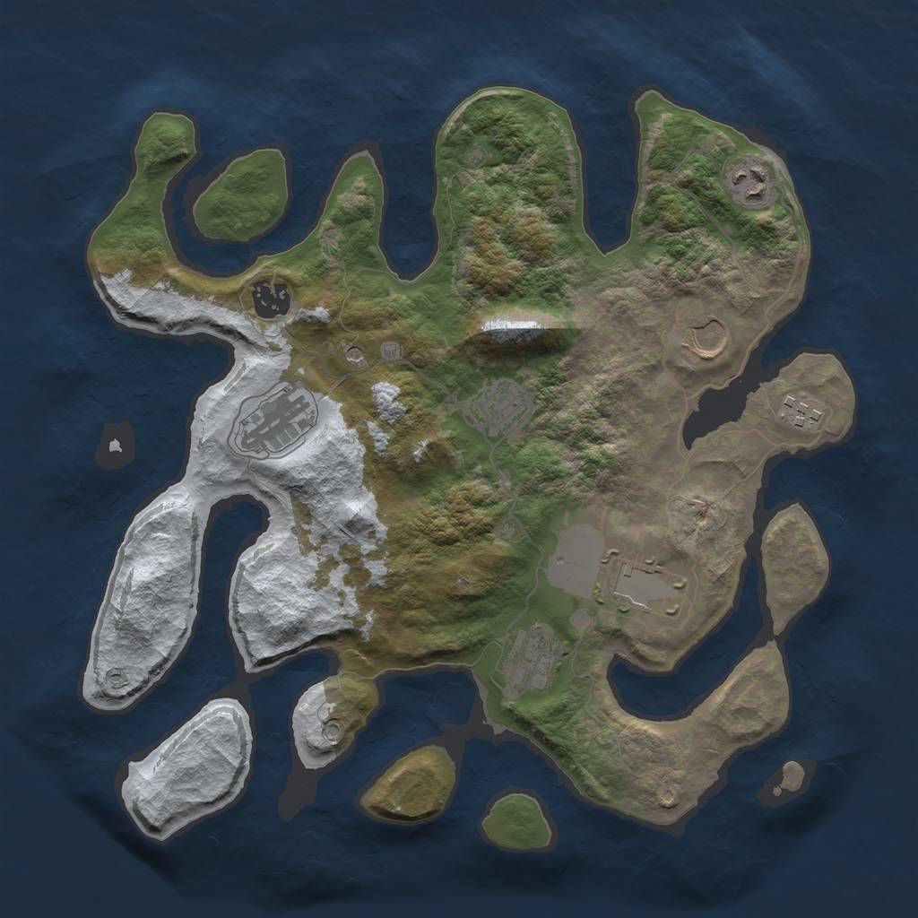 Rust Map: Barren, Size: 3500, Seed: 2089191, 11 Monuments