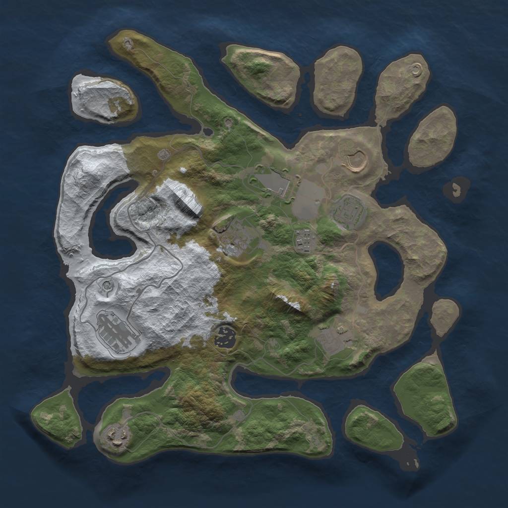 Rust Map: Barren, Size: 3500, Seed: 1524901, 12 Monuments