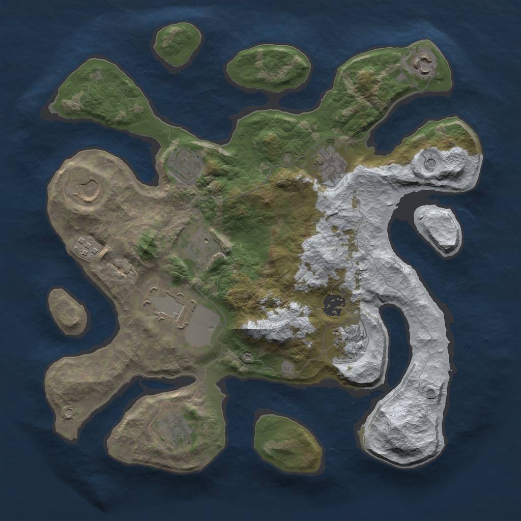 Rust Map: Barren, Size: 3500, Seed: 2985164, 13 Monuments