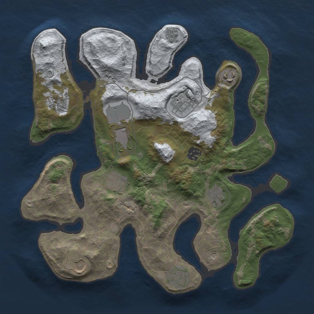 Rust Map: Barren, Size: 3500, Seed: 4689343, 13 Monuments