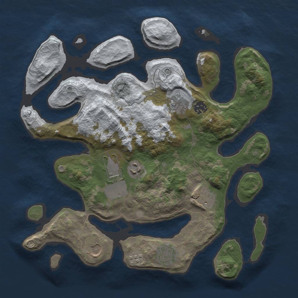 Rust Map: Barren, Size: 3500, Seed: 4582691, 11 Monuments