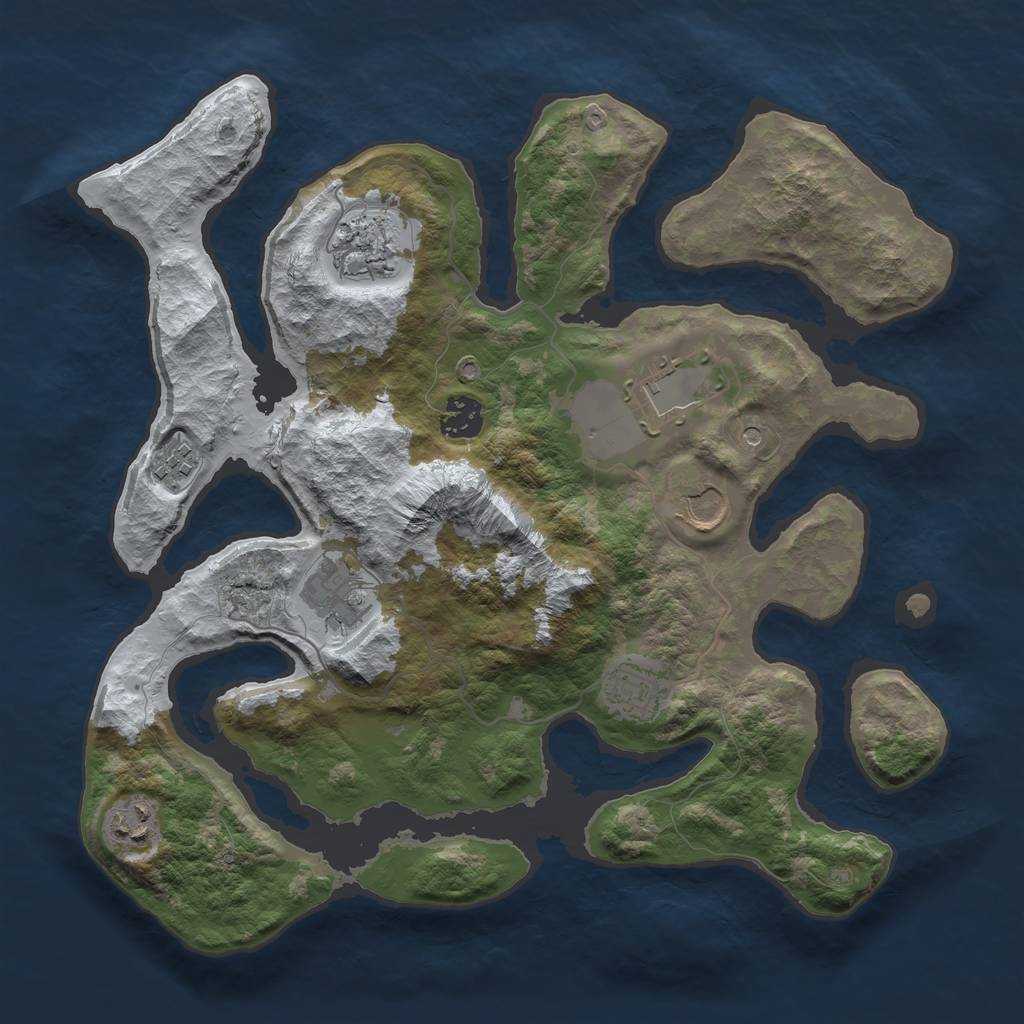 Rust Map: Barren, Size: 3500, Seed: 1417939, 11 Monuments