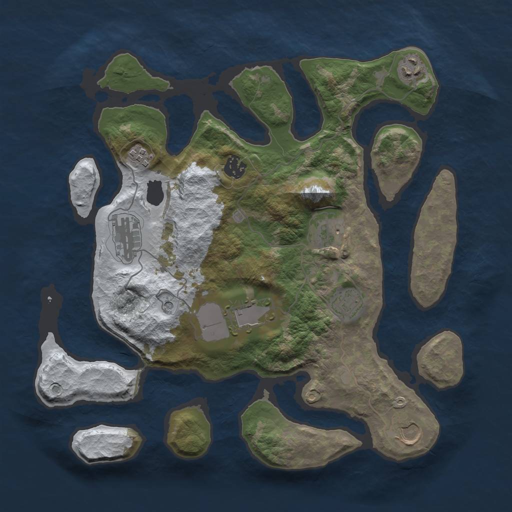Rust Map: Barren, Size: 3500, Seed: 3330959, 11 Monuments