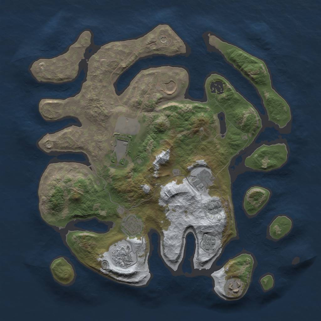 Rust Map: Barren, Size: 3500, Seed: 1264189, 11 Monuments
