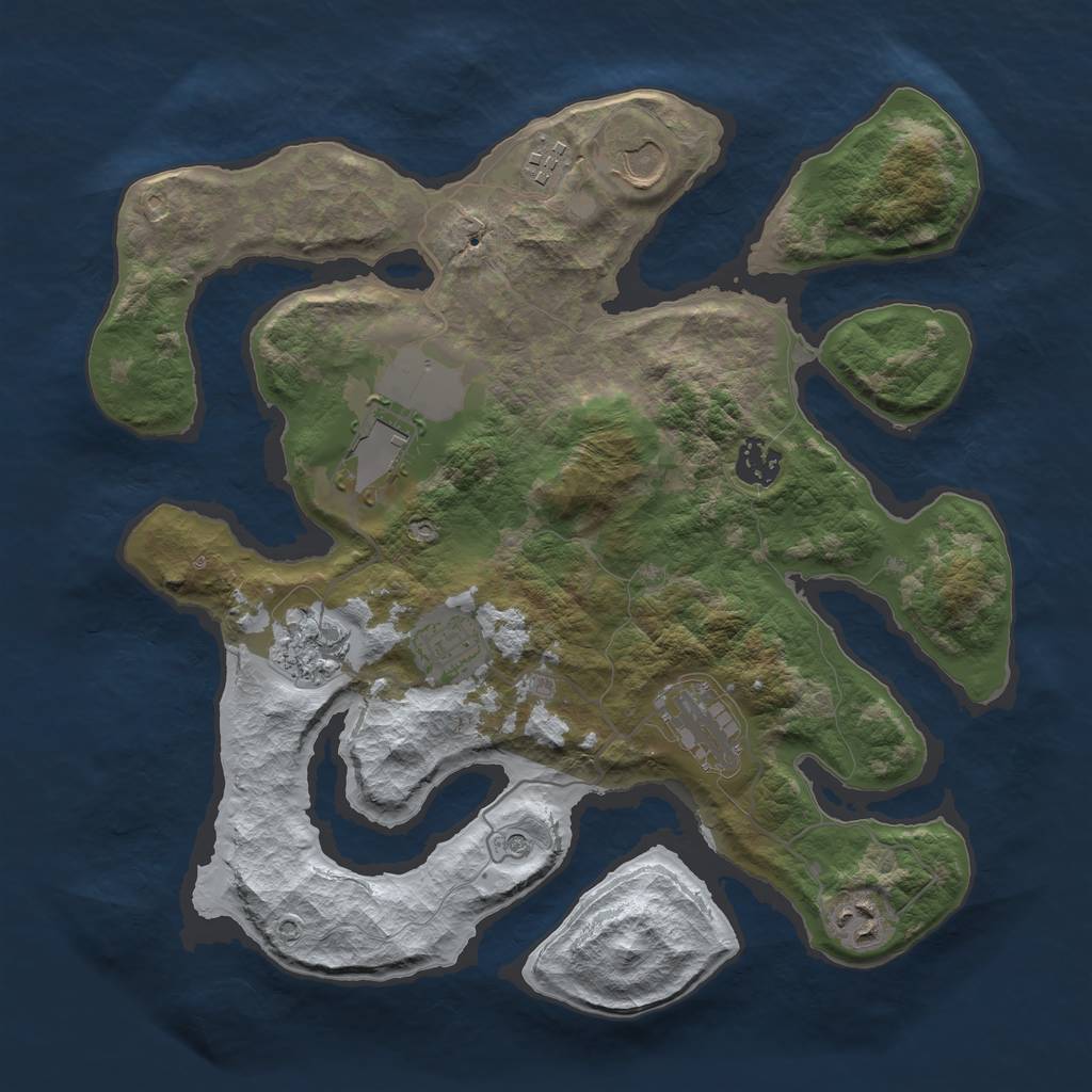 Rust Map: Barren, Size: 3500, Seed: 223754, 11 Monuments