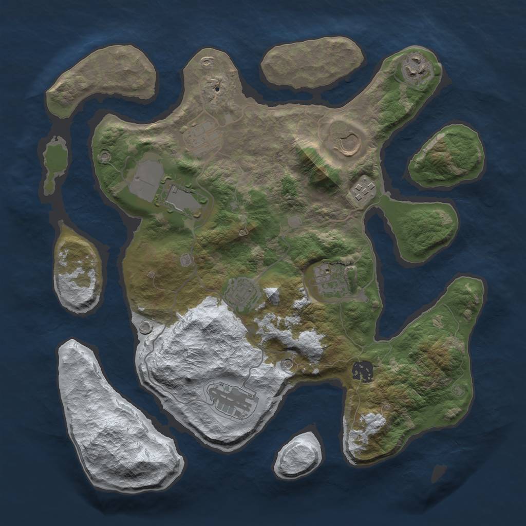 Rust Map: Barren, Size: 3500, Seed: 4131246, 12 Monuments