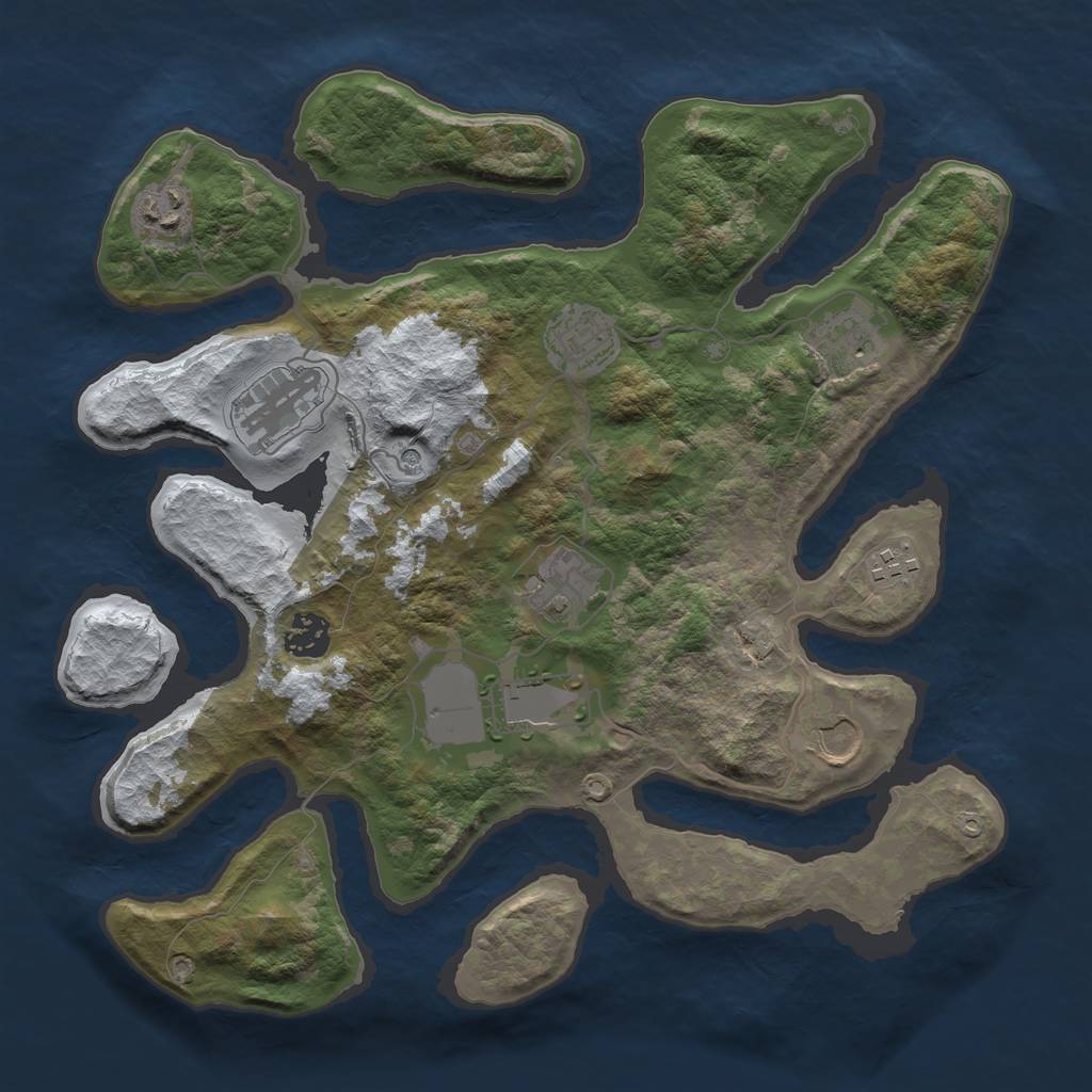 Rust Map: Barren, Size: 3500, Seed: 4824258, 12 Monuments