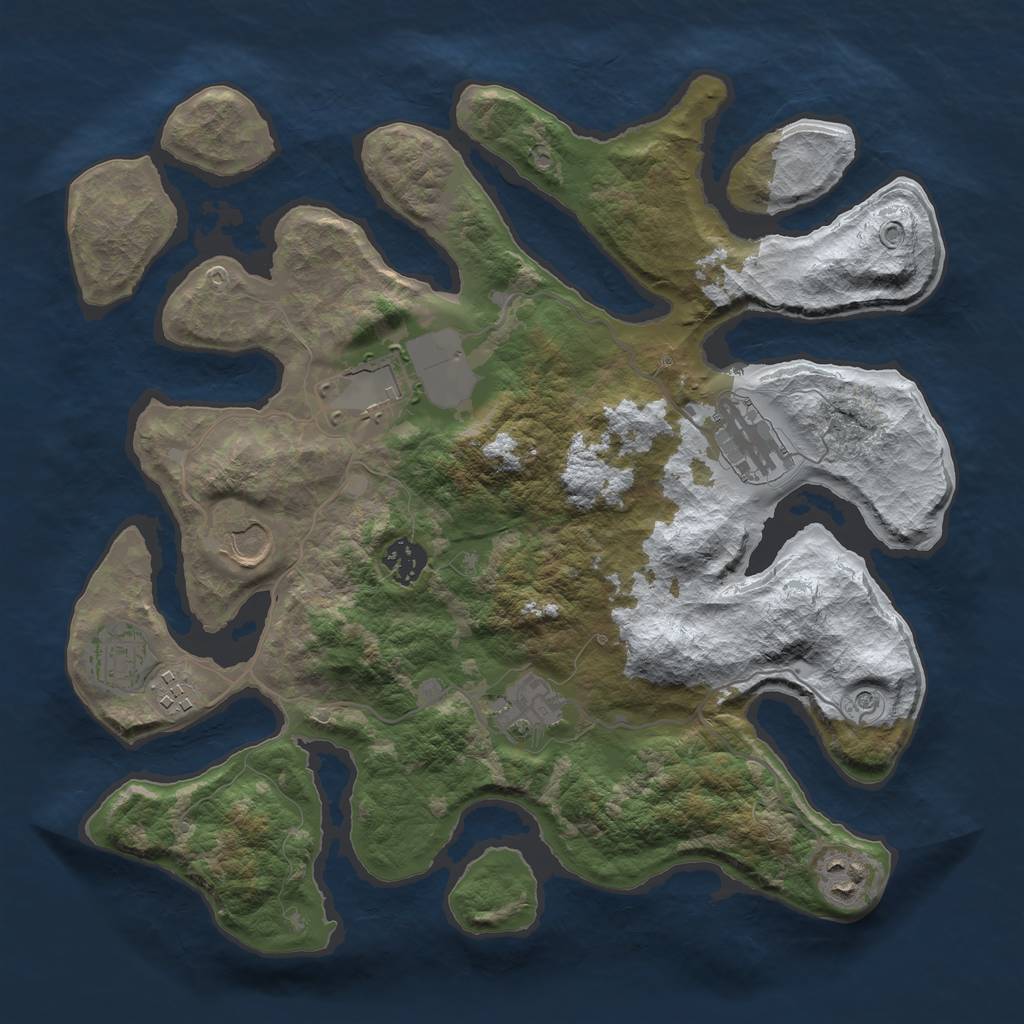 Rust Map: Barren, Size: 3500, Seed: 731619, 11 Monuments