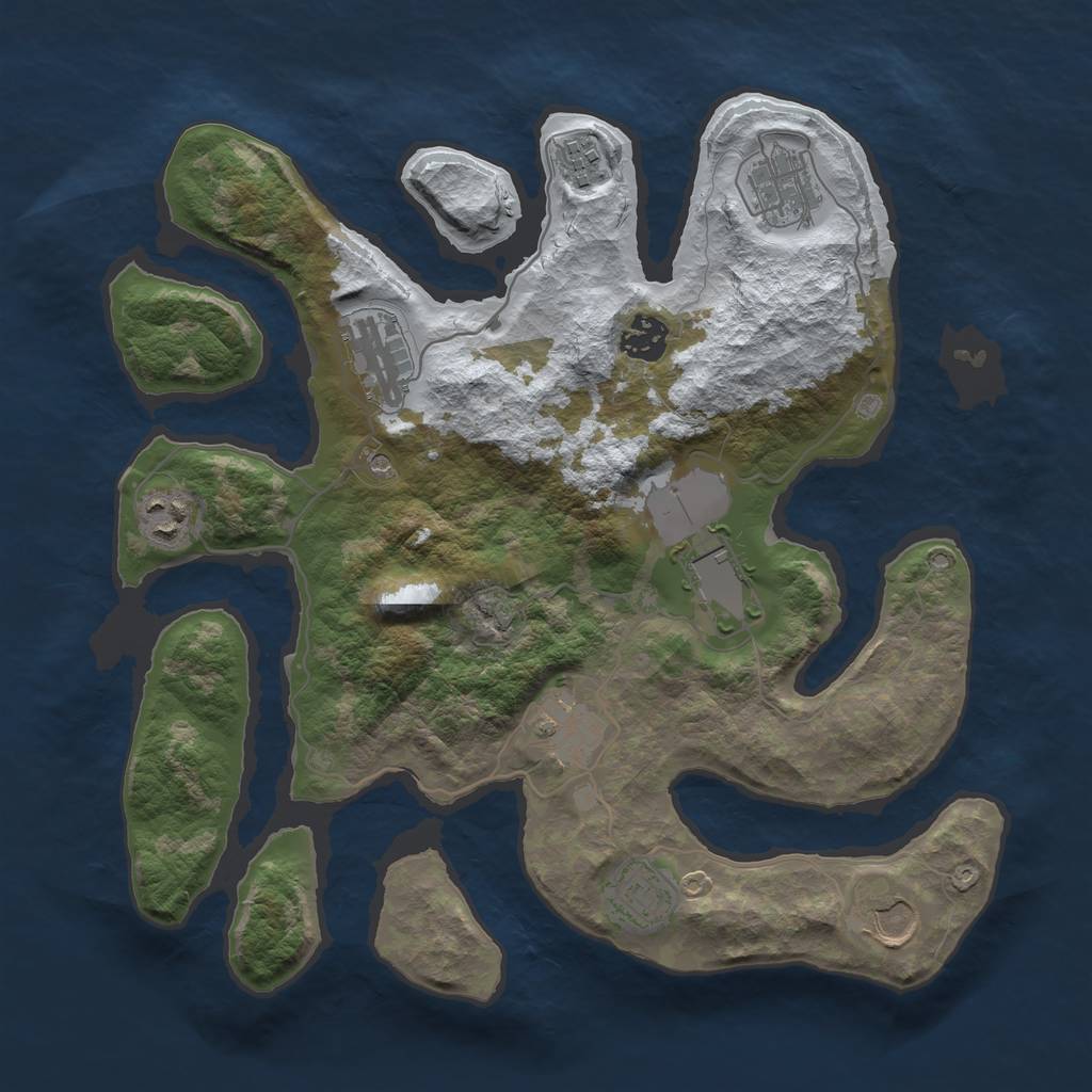 Rust Map: Barren, Size: 3500, Seed: 2997820, 12 Monuments