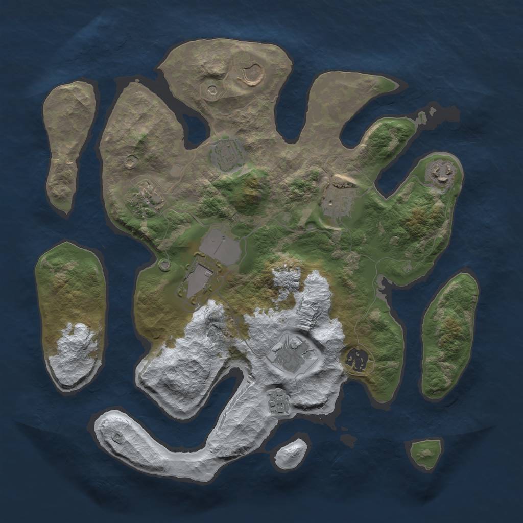 Rust Map: Barren, Size: 3500, Seed: 6972, 12 Monuments