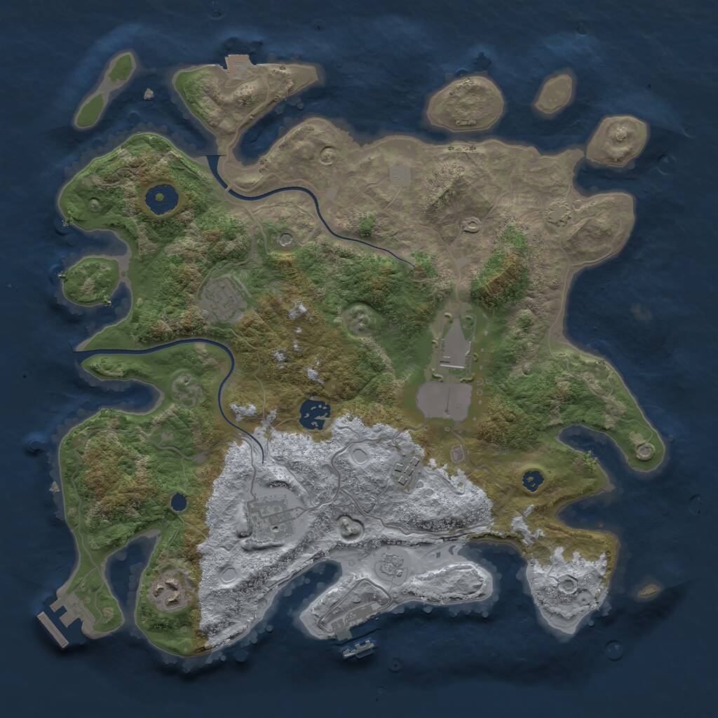 Rust Map: Procedural Map, Size: 3500, Seed: 230161, 12 Monuments