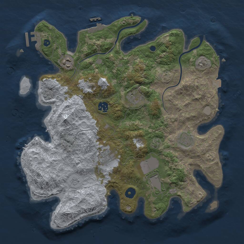 Rust Map: Procedural Map, Size: 3500, Seed: 4873027, 13 Monuments