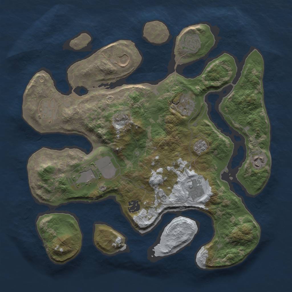 Rust Map: Barren, Size: 3500, Seed: 2069320, 12 Monuments