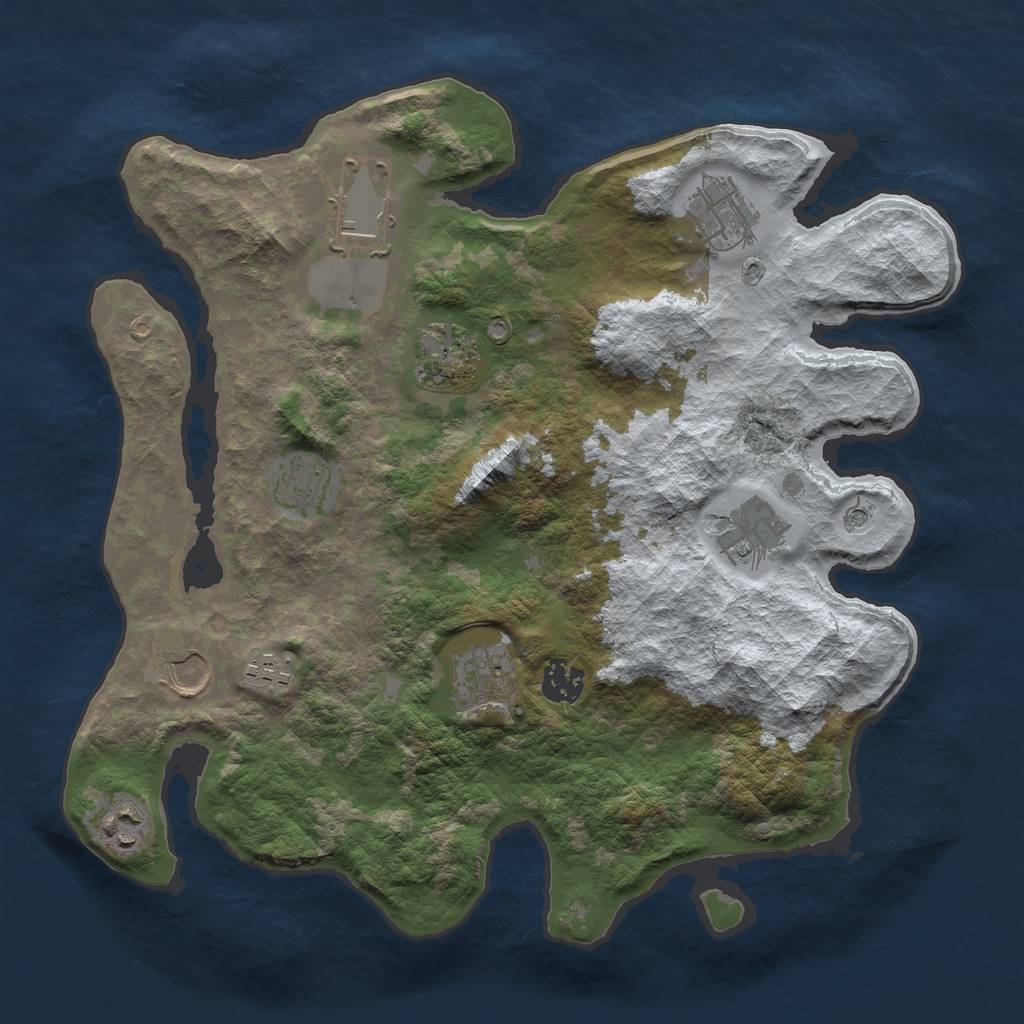 Rust Map: Barren, Size: 3500, Seed: 4442241, 13 Monuments
