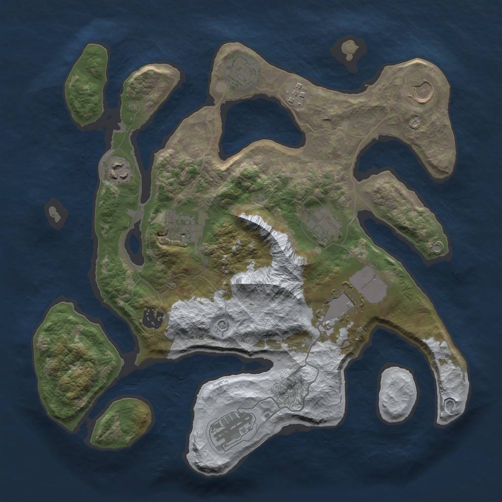 Rust Map: Barren, Size: 3500, Seed: 2087370, 12 Monuments