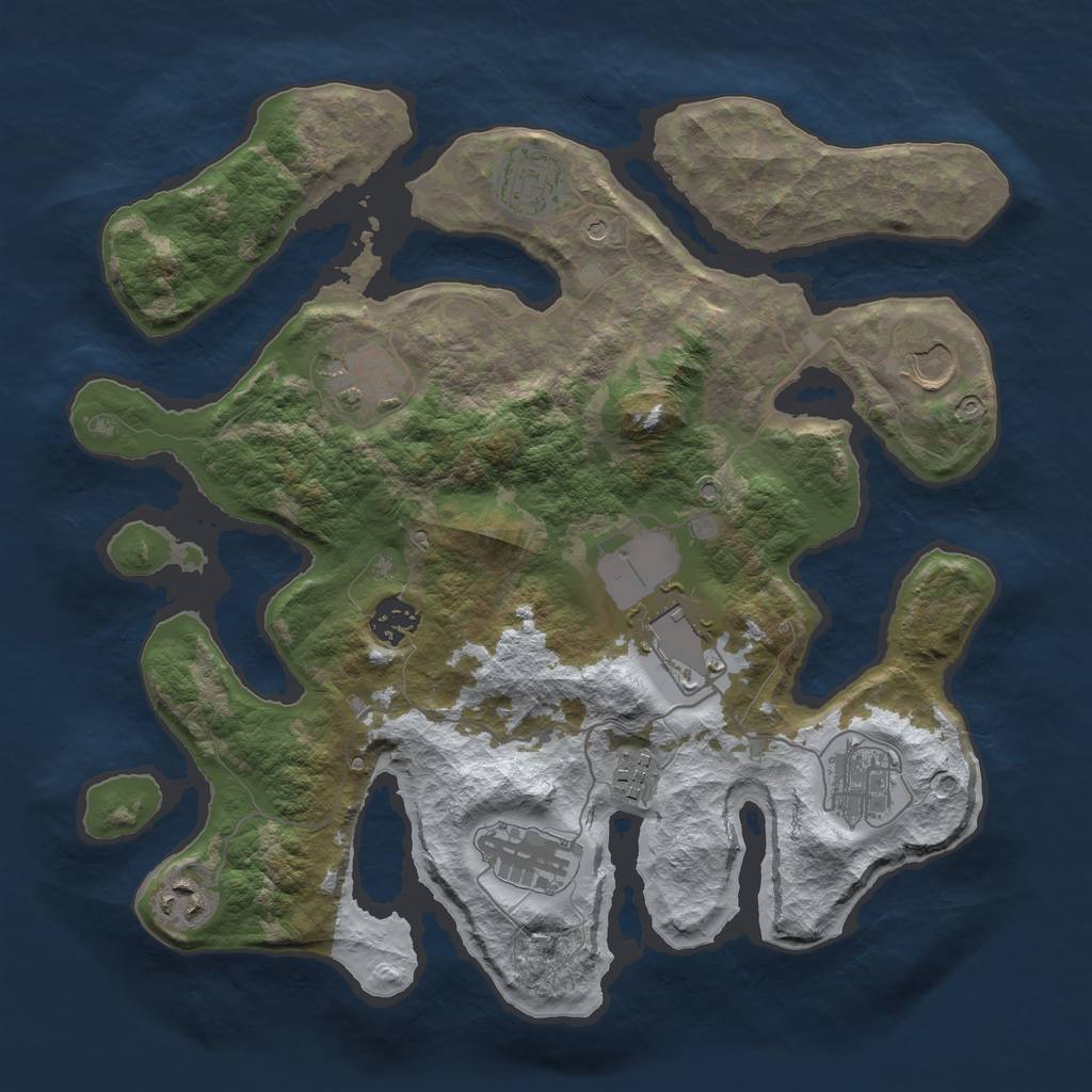 Rust Map: Barren, Size: 3500, Seed: 1741823, 12 Monuments