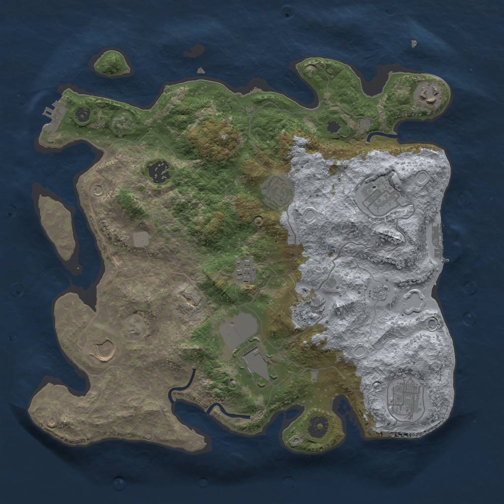 Rust Map: Procedural Map, Size: 3500, Seed: 2968093, 18 Monuments