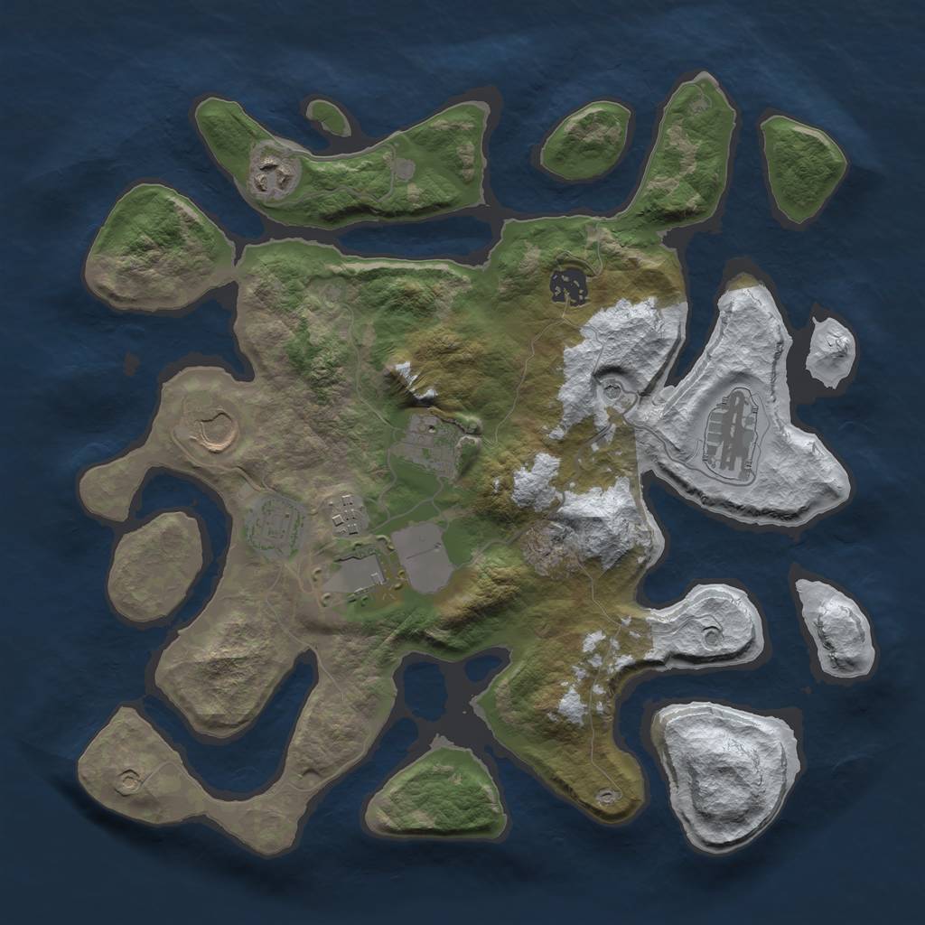Rust Map: Barren, Size: 3500, Seed: 3643518, 11 Monuments